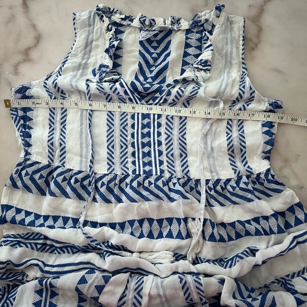 Goa Beachwear By Japna Blue White Print Tiered Maxi Dress Sz M - Picture 11 of 13